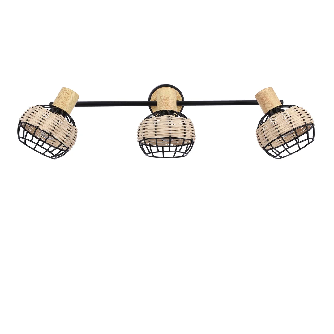 Tajga lampa sufitowa listwa czarny+drewniany 3x40w e14 klosz czarny+drewniany — zdjęcie 10