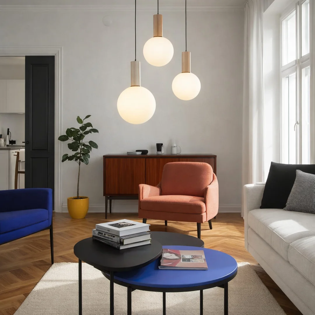 TESTA lampa wisząca talerz beżowa 3x10W G9 klosz biały — zdjęcie 3