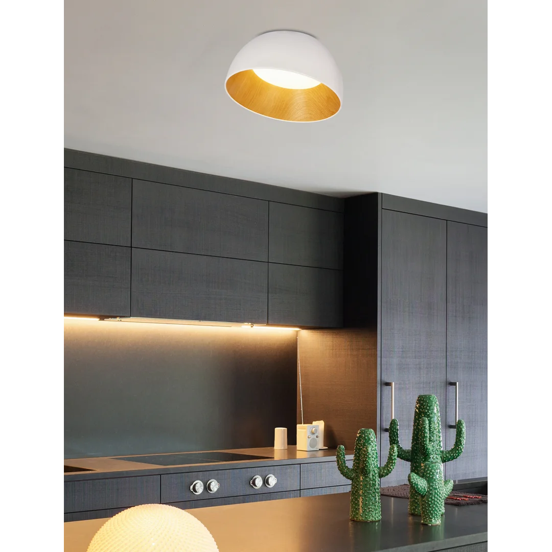 TRENTO LAMPA SUFITOWA PLAFON BIAŁO DREWNIANY 18W LED 35 CM KLOSZ BIAŁY — zdjęcie 2
