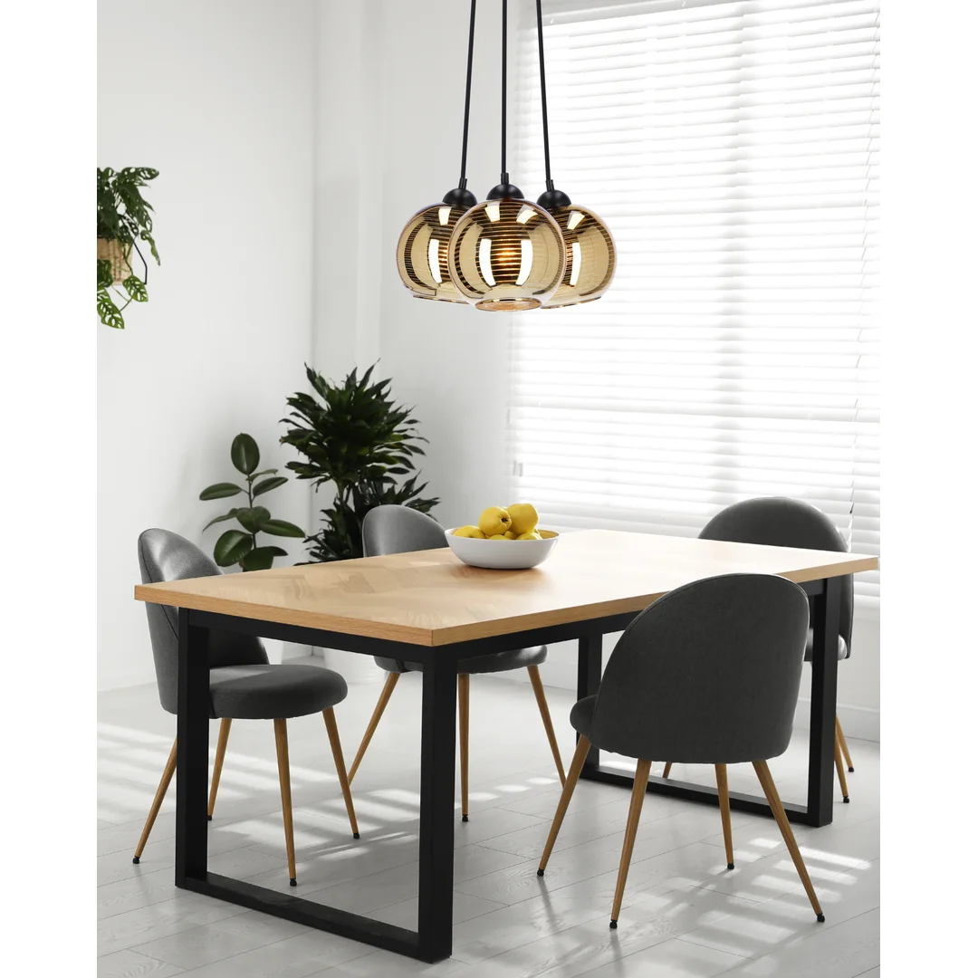 Trio lampa wisząca czarny 3x60w e27 klosz złoty — zdjęcie 2