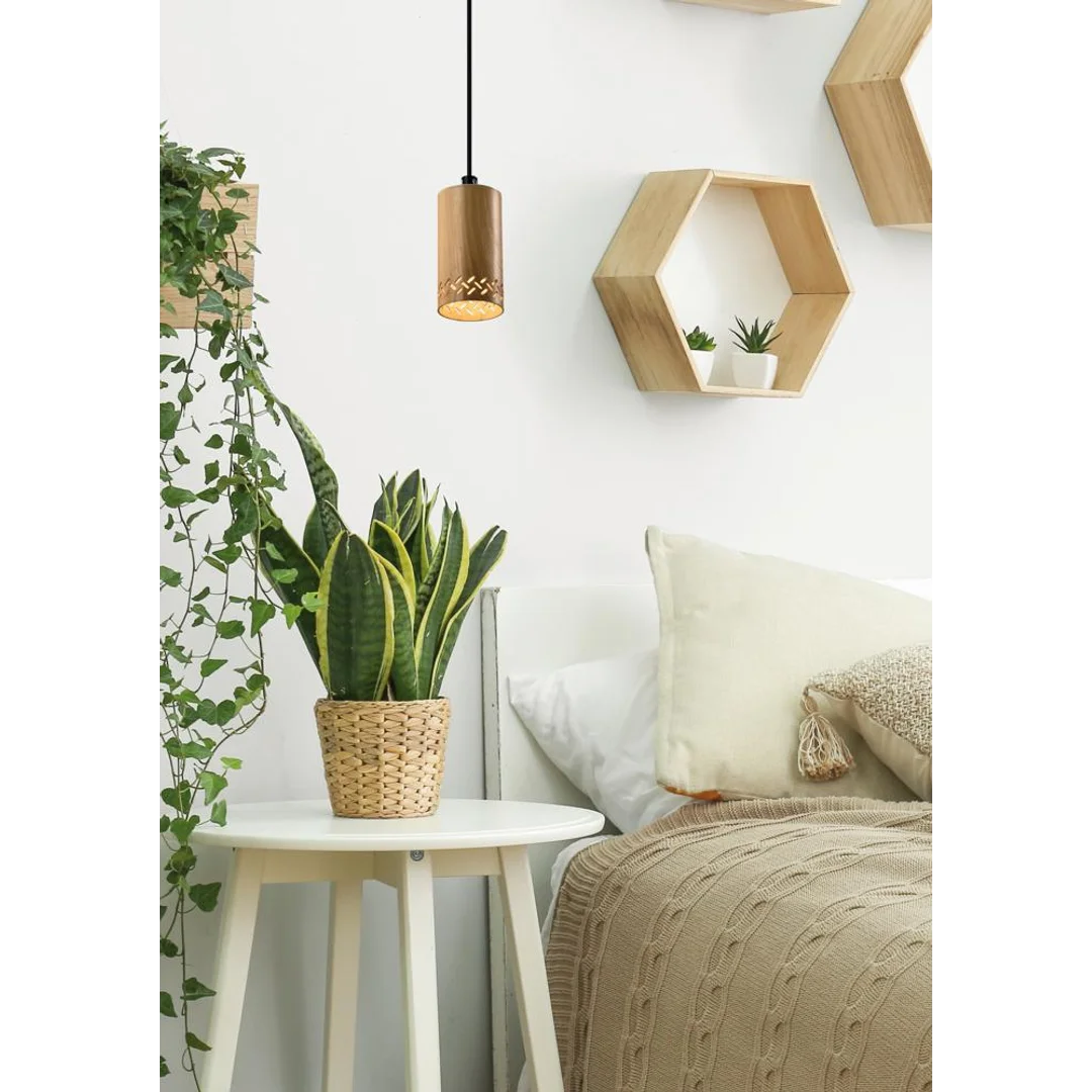 Tubo lampa wisząca czarny 1x25w gu10 klosz 10cm drewniany — zdjęcie 3