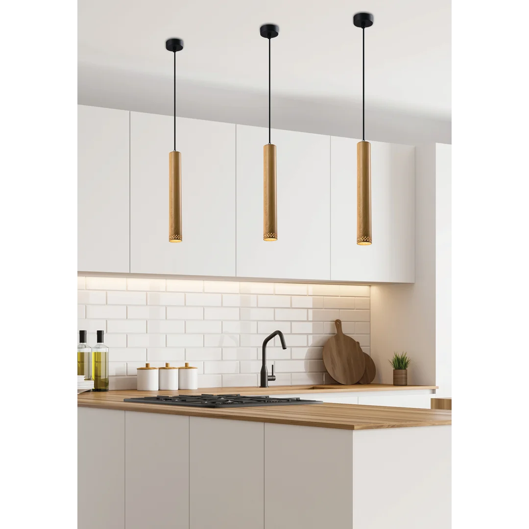 Tubo lampa wisząca czarny 1x25w gu10 klosz 40cm drewniany — zdjęcie 2
