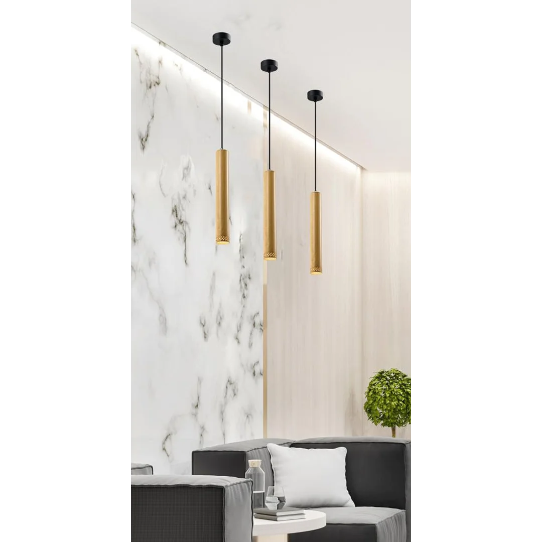Tubo lampa wisząca czarny 1x25w gu10 klosz 40cm drewniany — zdjęcie 3