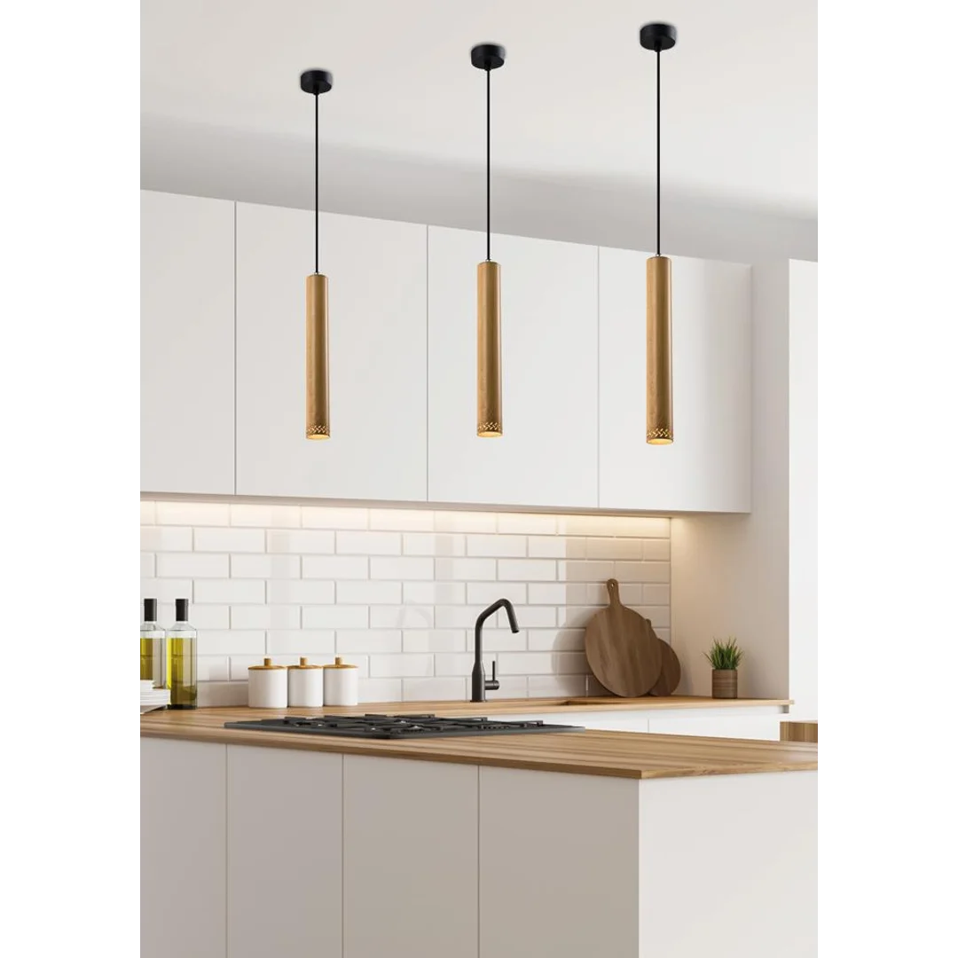 Tubo lampa wisząca czarny 1x25w gu10 klosz 40cm drewniany — zdjęcie 4