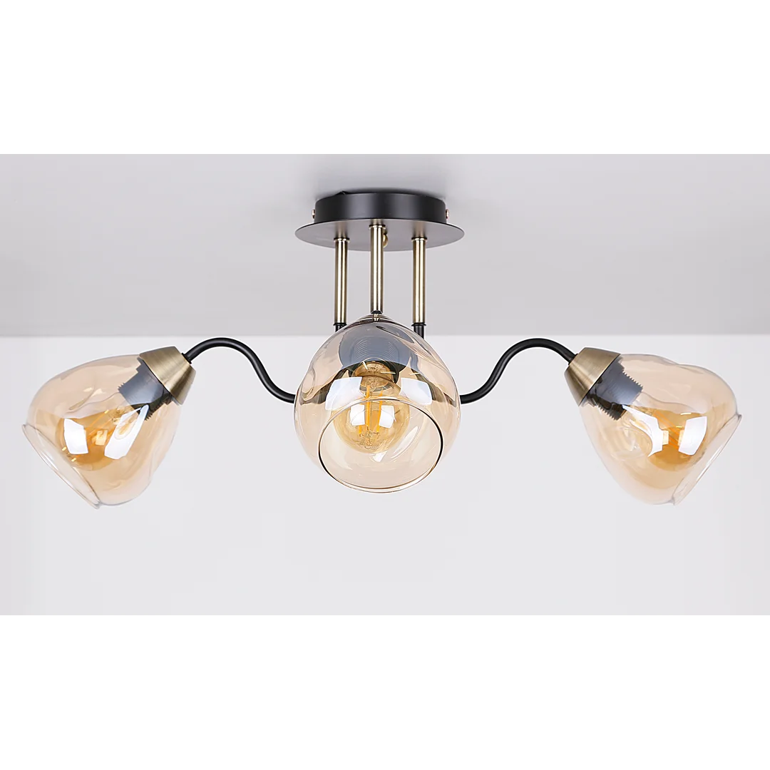 Unica lampa sufitowa czarny+złoty 3x40w e27 klosz dymiony — zdjęcie 3