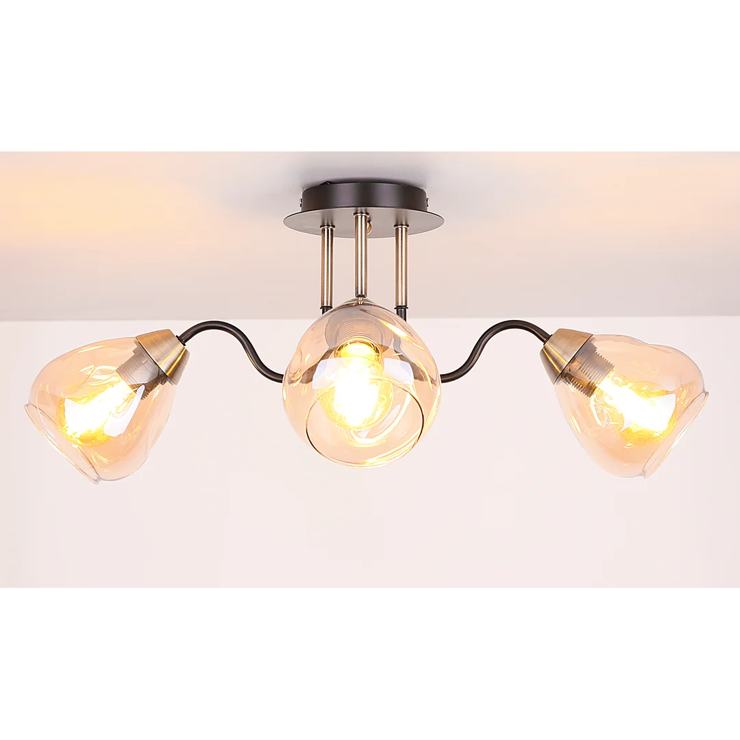 Unica lampa sufitowa czarny+złoty 3x40w e27 klosz dymiony — zdjęcie 4
