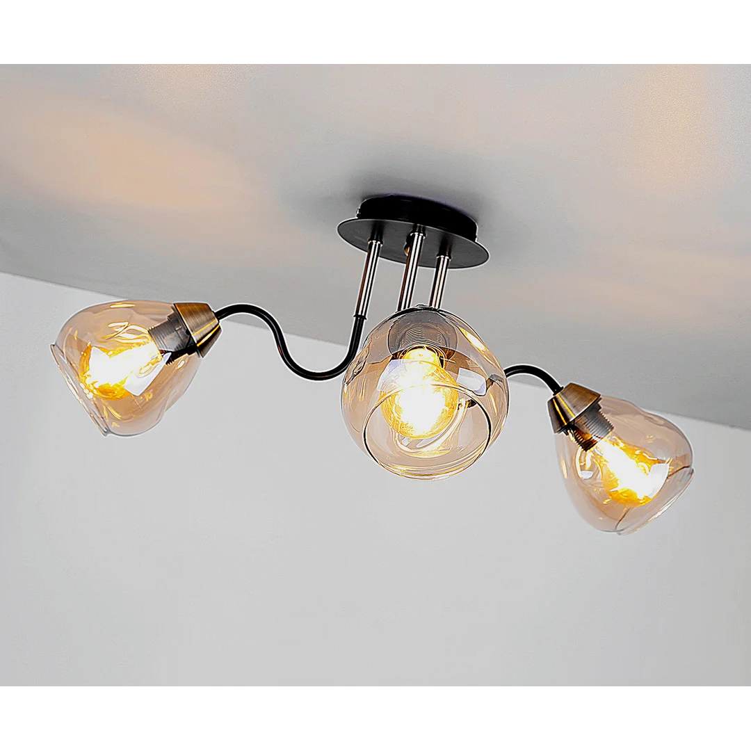 Unica lampa sufitowa czarny+złoty 3x40w e27 klosz dymiony — zdjęcie 5