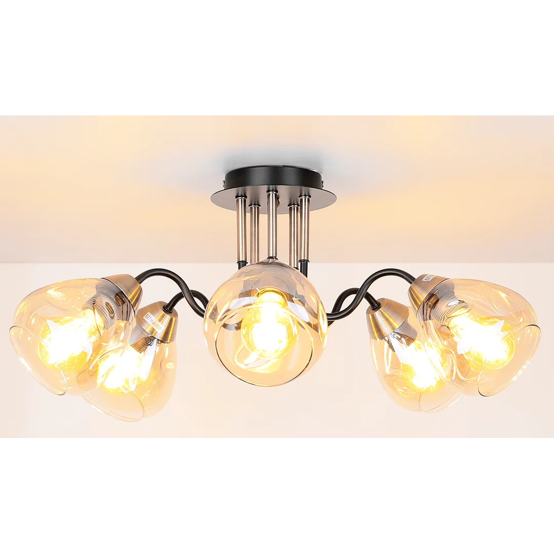 Unica lampa sufitowa czarny+złoty 5x40w e27 klosz dymiony — zdjęcie 3