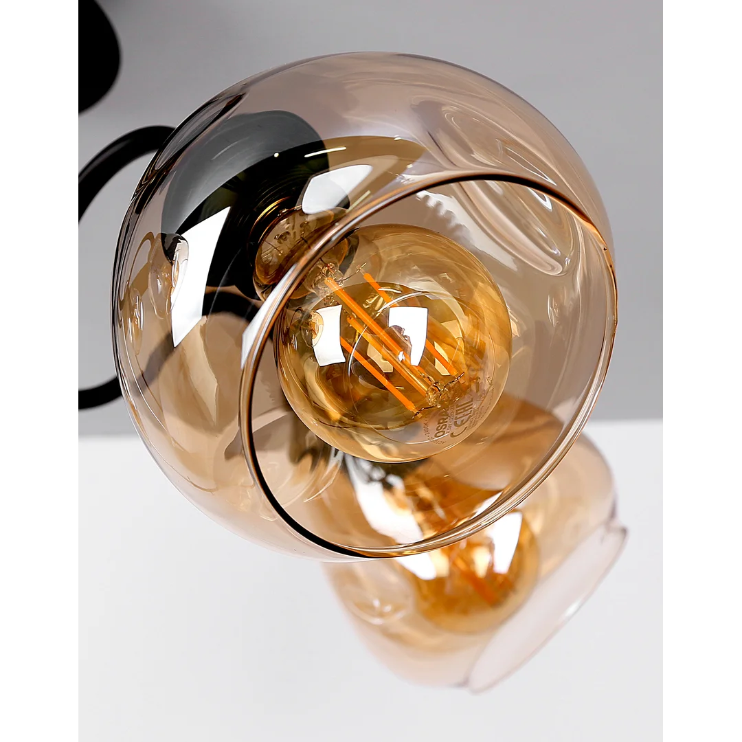 Unica lampa sufitowa czarny+złoty 5x40w e27 klosz dymiony — zdjęcie 4