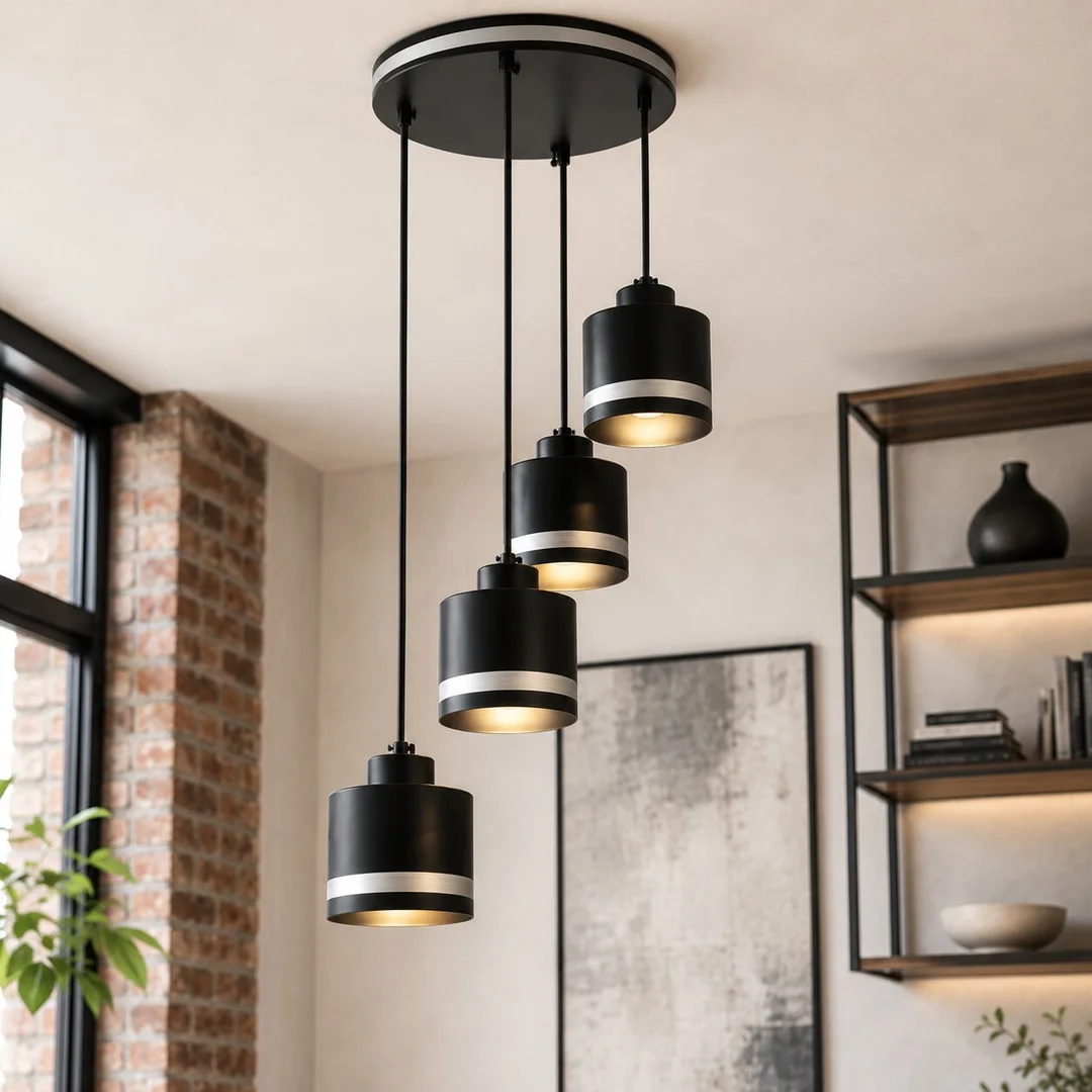 Wama lampa wisząca czarny 4x40w e27 klosz czarny+srebrny — zdjęcie 2