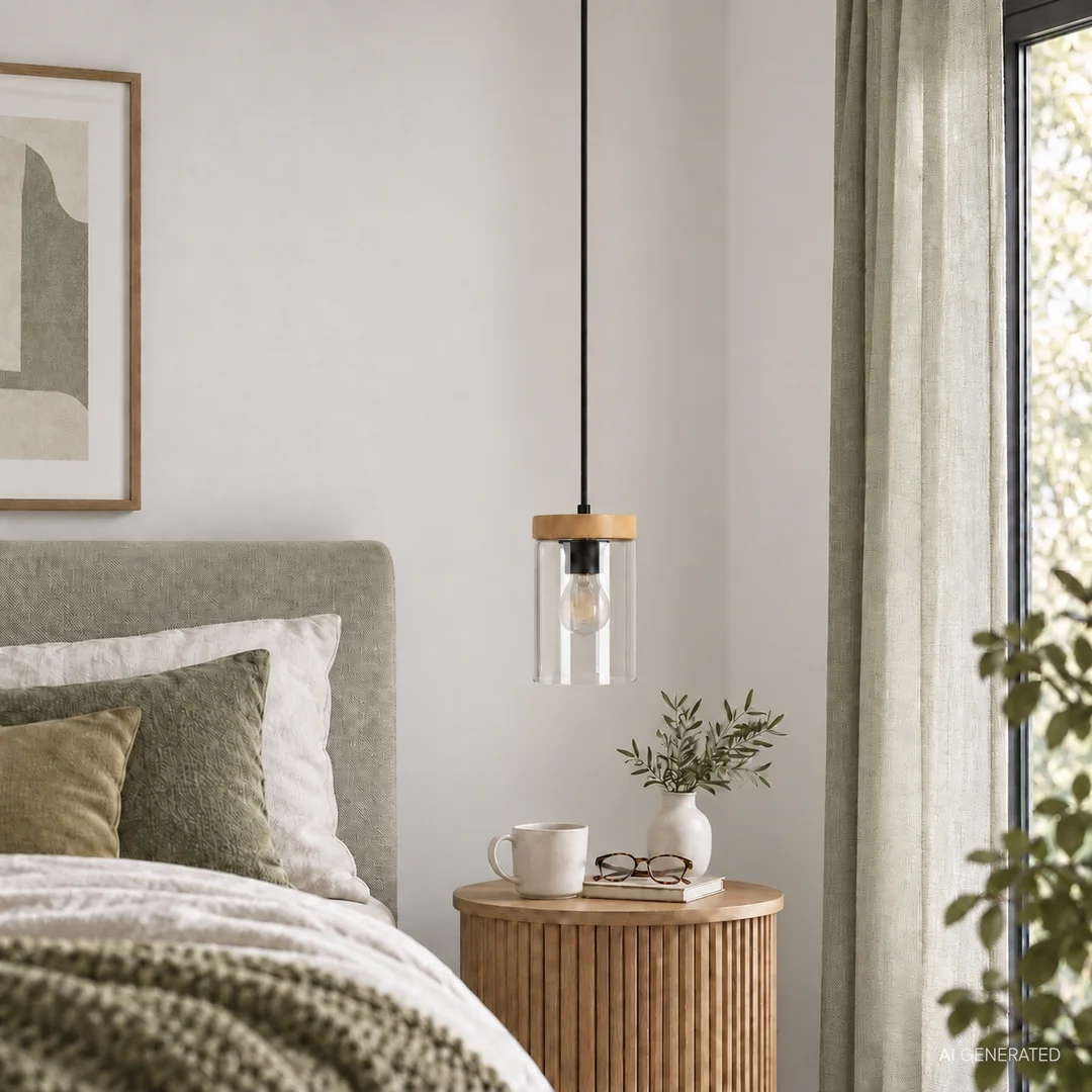 WELS LAMPA WISZĄCA CZARNY+DREWNIANY 1X40 E27 KLOSZ DYMIONY — zdjęcie 2