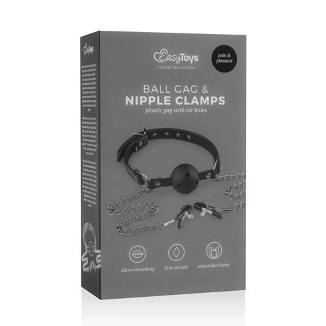 Knebel-Open Ball Gag With Nipple Clamps