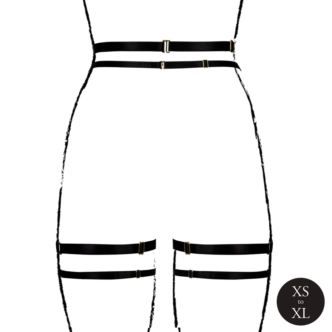 Double Strap Garter Belt with Adjustable Sliders - One Size - Black — zdjęcie 6