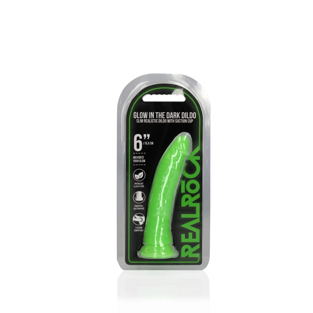 Slim Realistic Dildo with Suction Cup - Glow in the Dark - 6'' / 15,5 cm — zdjęcie 2