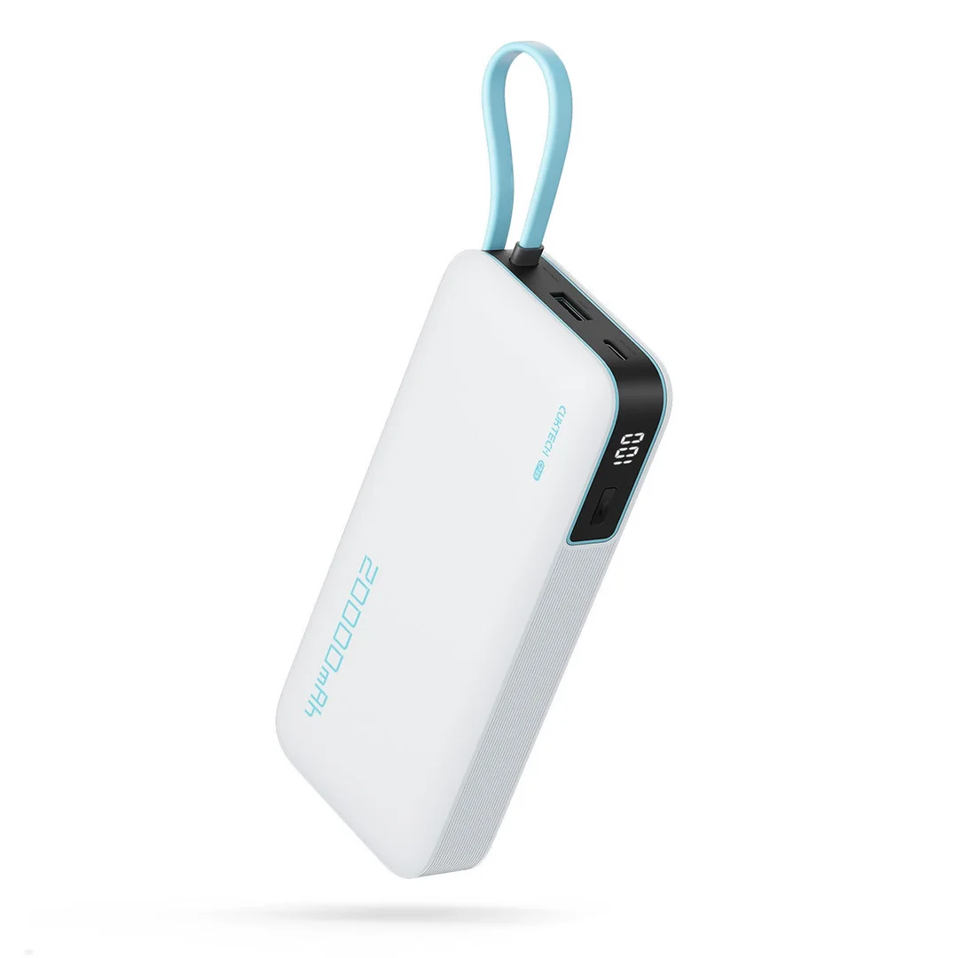 Powerbank 20000mAh USB-A USB-C z wbudowanym kablem USB-C 55W - biały