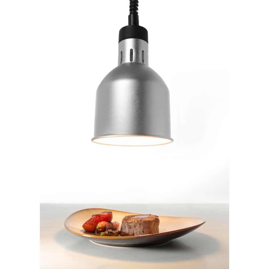 Lampa do podgrzewania potraw - wisząca cylindryczna stożkowa srebrna 250W — zdjęcie 3