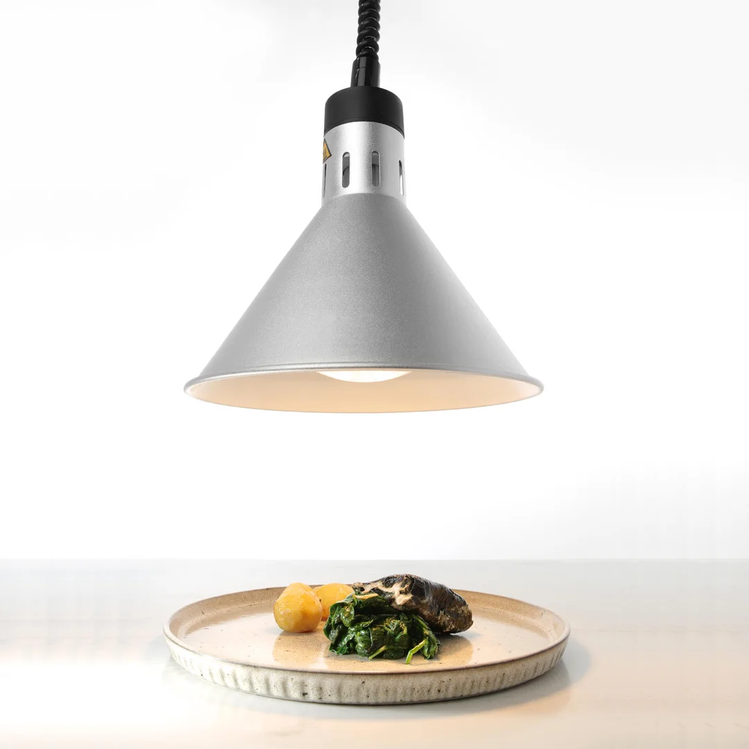 Lampa do podgrzewania potraw - wisząca stożkowa srebrna 250W — zdjęcie 3