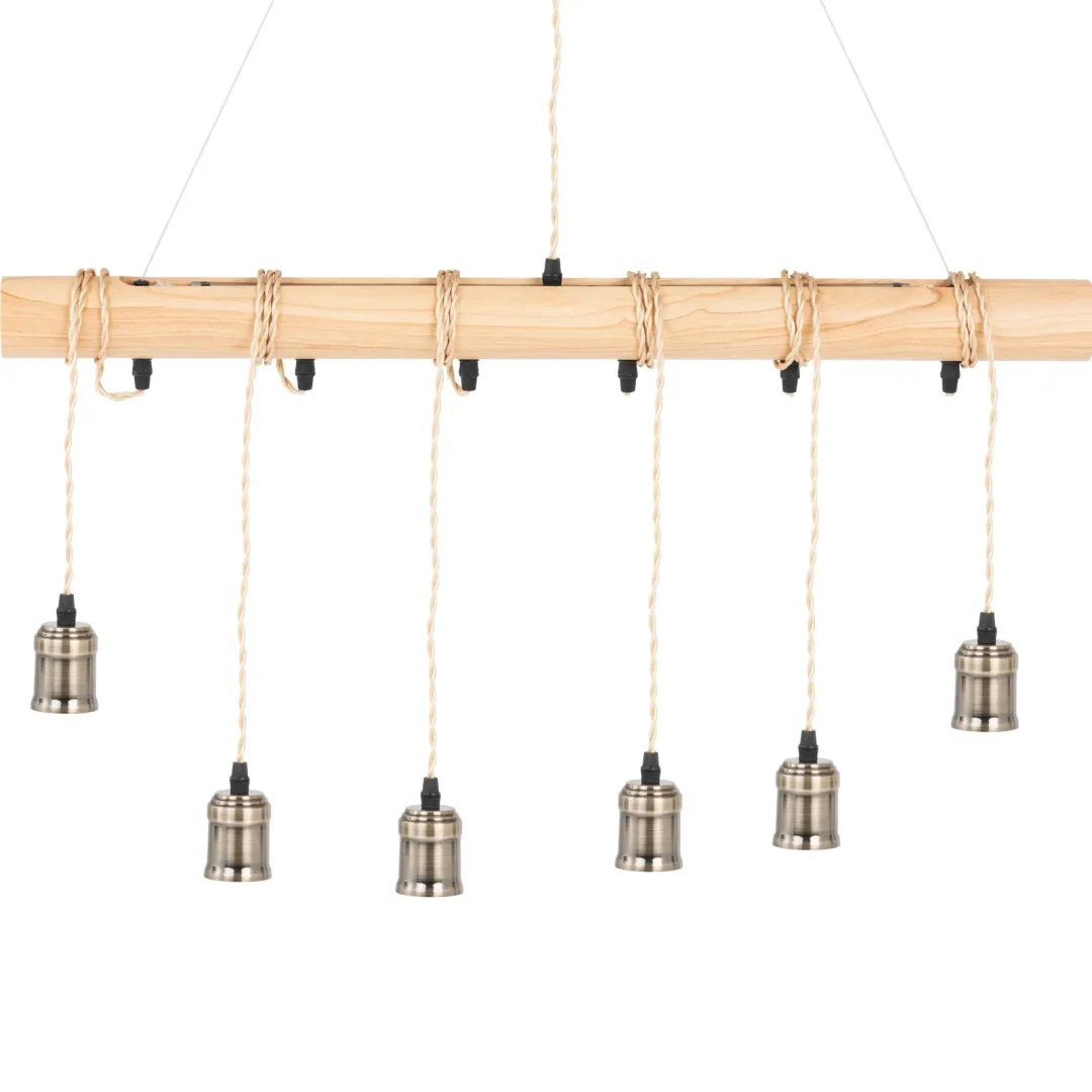 Lampa sufitowa wisząca LOFT 6 punktowa E27 - drewniana belka — zdjęcie 2