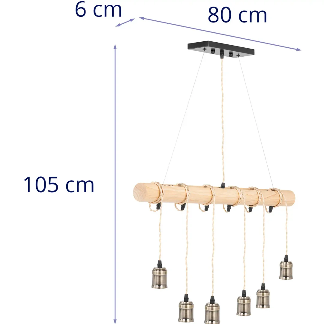 Lampa sufitowa wisząca LOFT 6 punktowa E27 - drewniana belka — zdjęcie 5
