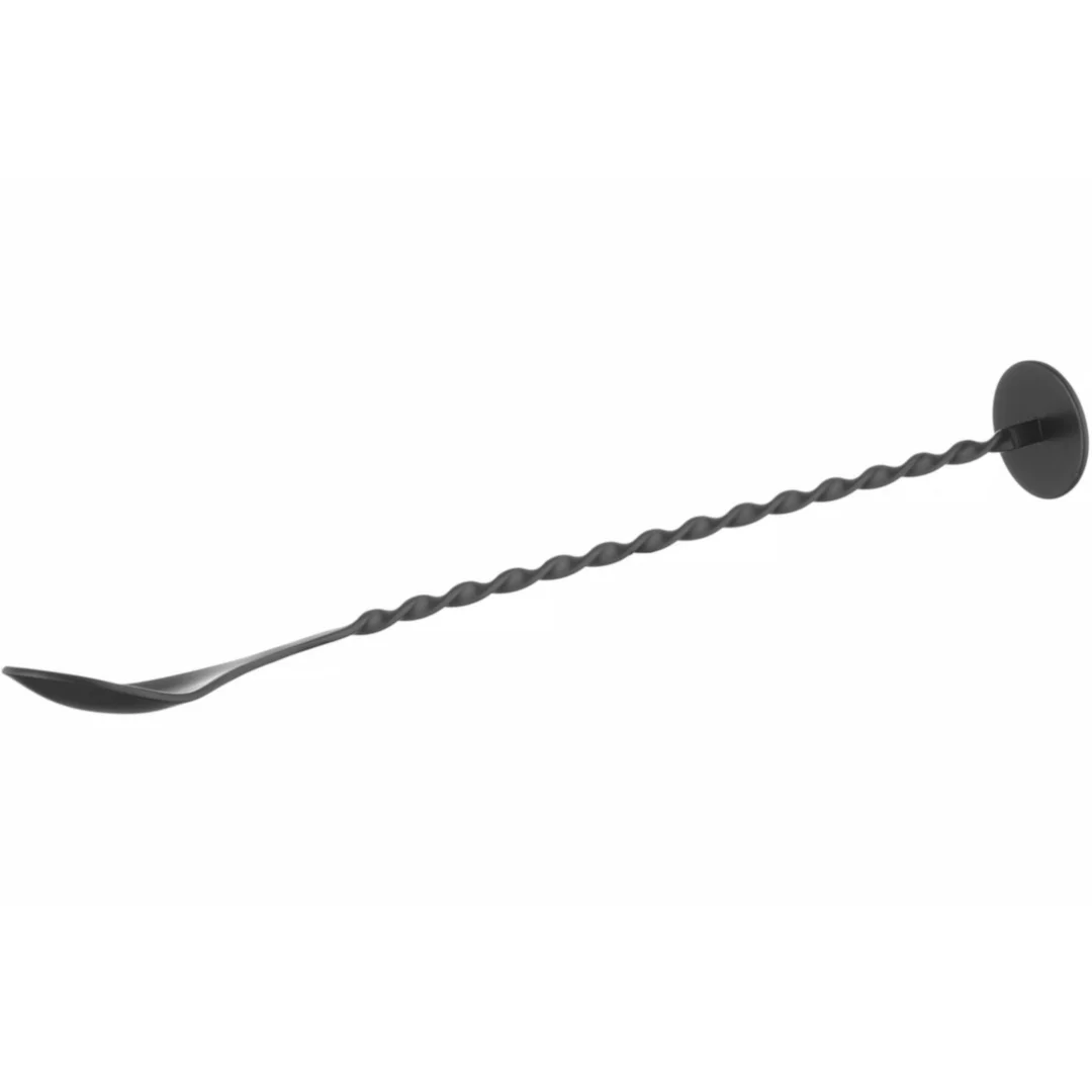 Łyżka barmańska do drinków koktajli długa z muddlerem 280 x 35 mm - czarna — zdjęcie 2