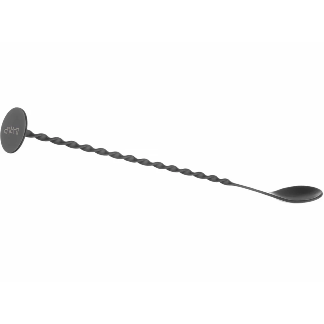 Łyżka barmańska do drinków koktajli długa z muddlerem 280 x 35 mm - czarna — zdjęcie 3