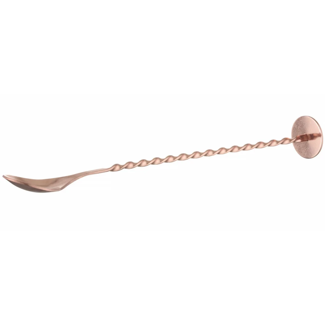 Łyżka barmańska do drinków koktajli długa z muddlerem 280 x 35 mm - miedziana — zdjęcie 2