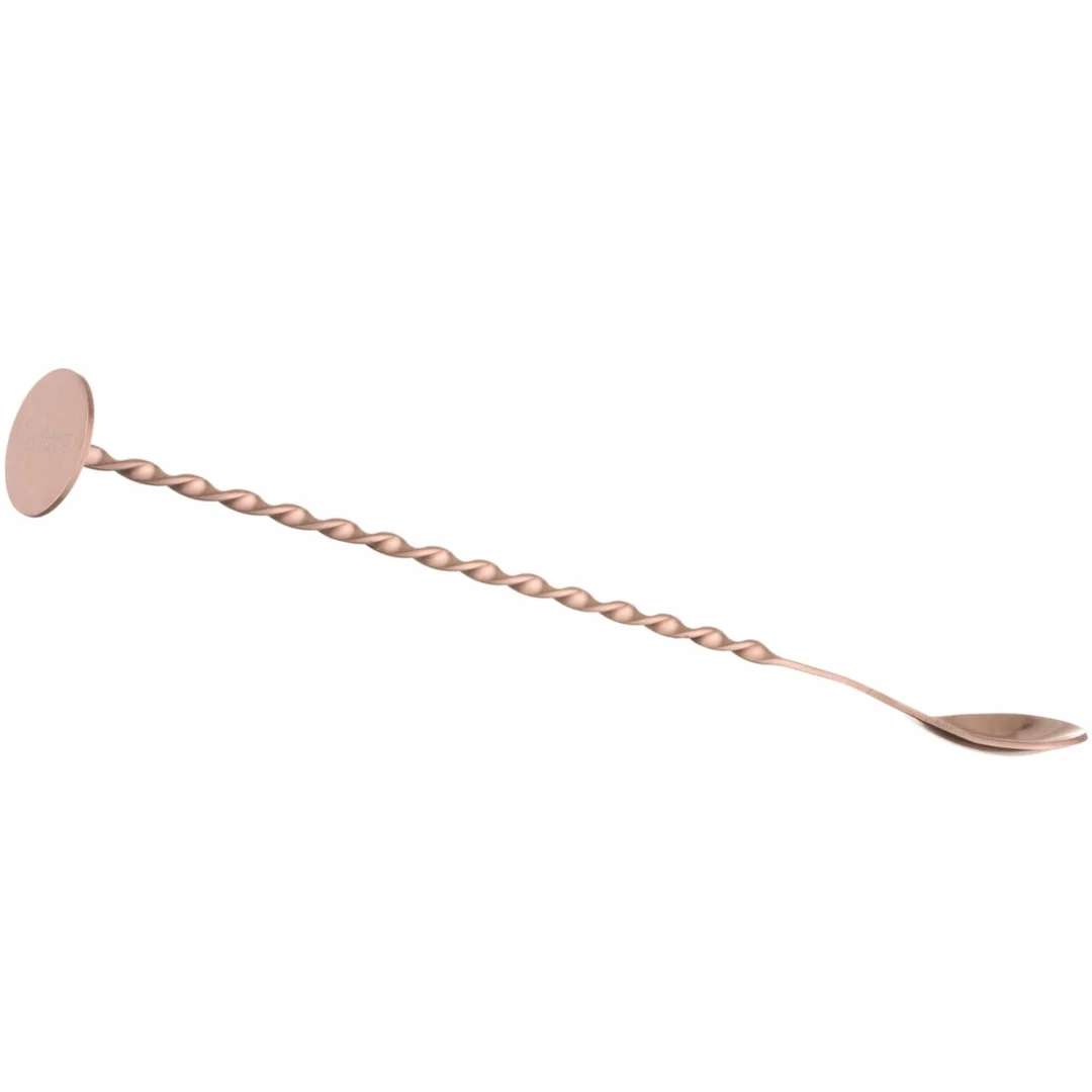 Łyżka barmańska do drinków koktajli długa z muddlerem 280 x 35 mm - miedziana — zdjęcie 3
