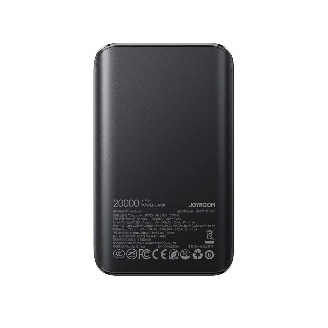 Powerbank 20000mAh 22.5W USB-A USB-C z wyświetlaczem JR-QP192 Mini - czarny