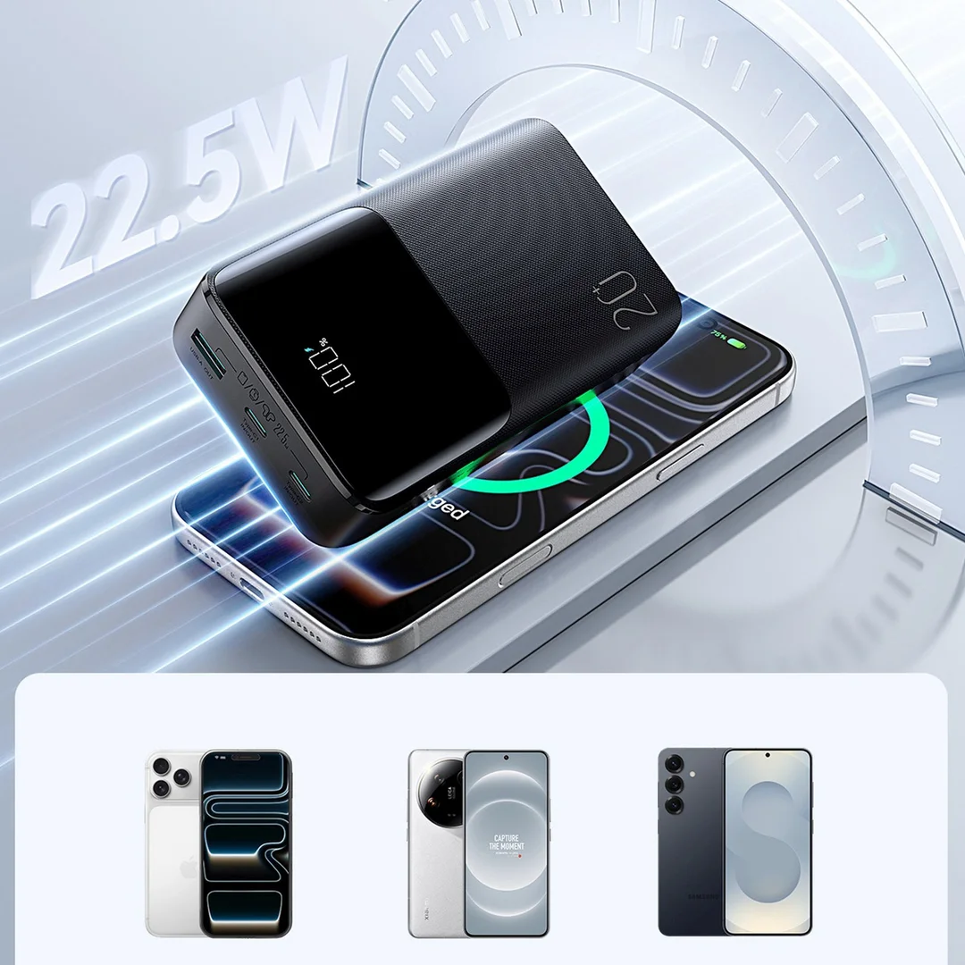 Powerbank 20000mAh 22.5W USB-A USB-C z wyświetlaczem JR-QP192 Mini - czarny
