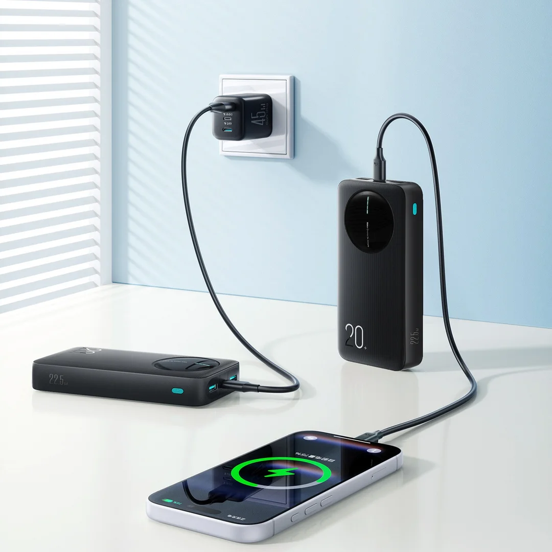 Powerbank z wyświetlaczem cyfrowym 20000mAh USB-A USB-C 22.5W - czarny