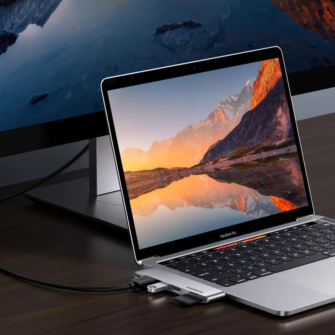 Rozdzielacz portów HUB MacBook Air Pro 2x USB-C HDMI 2x USB 3.0 SD TF PD szary — zdjęcie 2