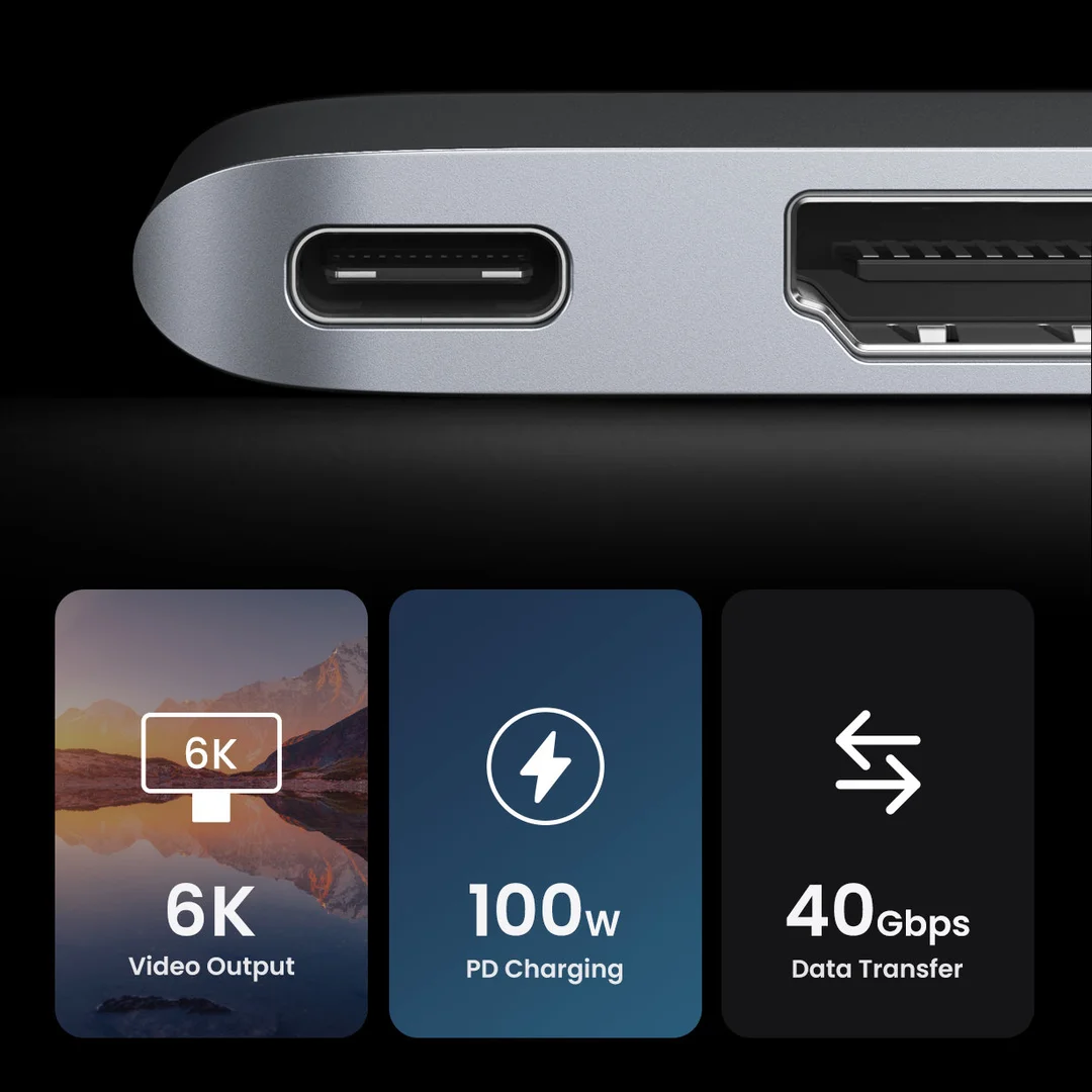 Rozdzielacz portów HUB MacBook Air Pro 2x USB-C HDMI 2x USB 3.0 SD TF PD szary — zdjęcie 7