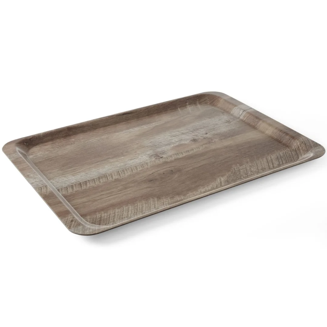 Taca do serwowania prostokątna antypoślizgowa 370x530 mm - ciemne drewno — zdjęcie 2
