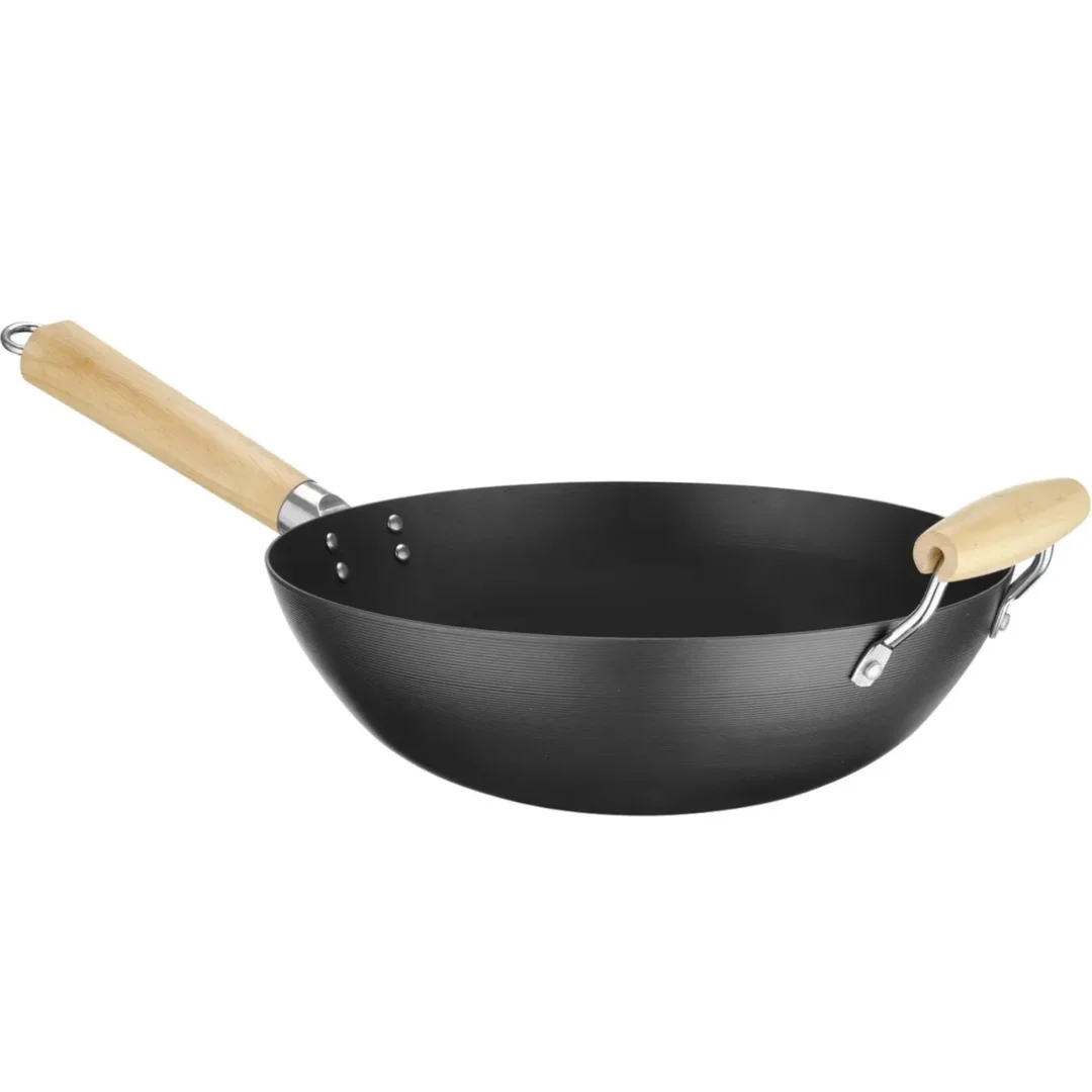 Wok ze stali węglowej z drewnianymi uchwytami śr. 324 mm — zdjęcie 4