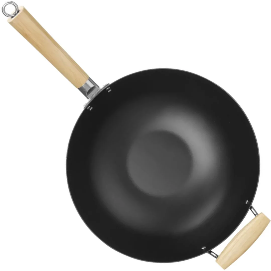 Wok ze stali węglowej z drewnianymi uchwytami śr. 324 mm — zdjęcie 5