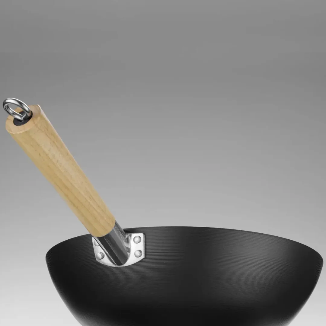 Wok ze stali węglowej z drewnianymi uchwytami śr. 324 mm — zdjęcie 6