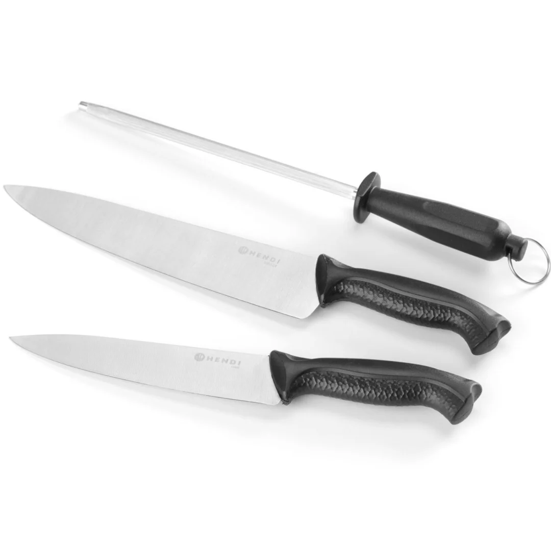 Zestaw noży szefa kuchni 18 cm i 24 cm z ostrzałką — zdjęcie 2