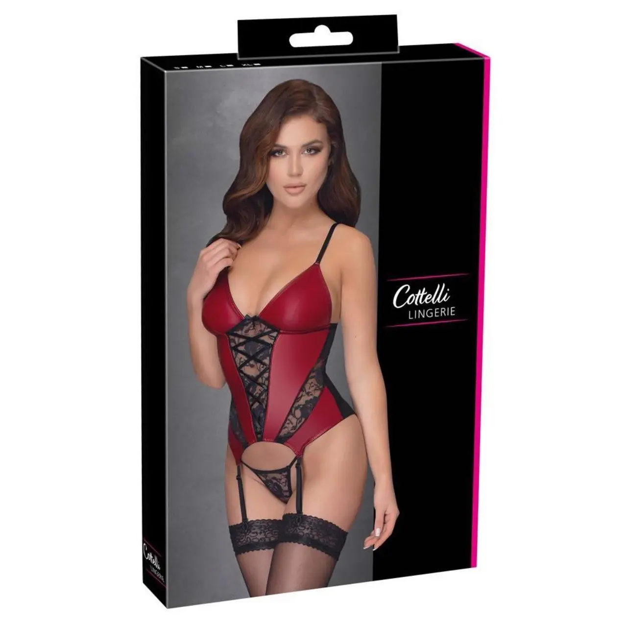 Koszulka z podwiązkami Cottelli LINGERIE czerwono czarna S