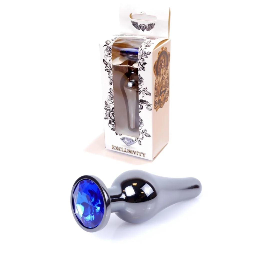 Biżuteria analna stalowa z diamentem HeavyFun srebrna niebieska 9.5 cm