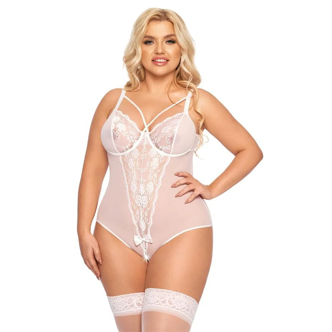 Body erotyczne koronkowe Amanda SoftLine biały 2XL