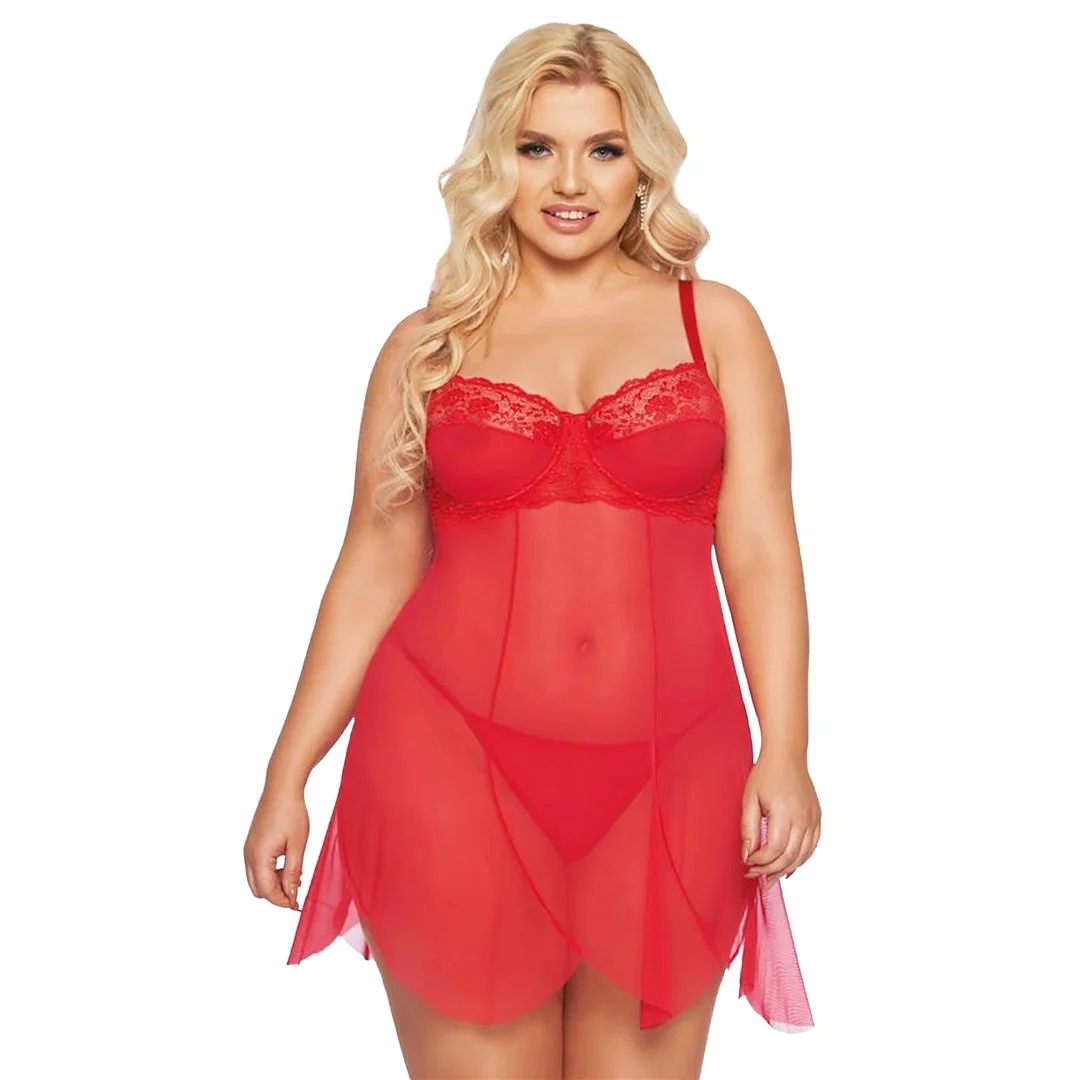 Koronkowa koszulka babydoll Carla SoftLine czerwona XL
