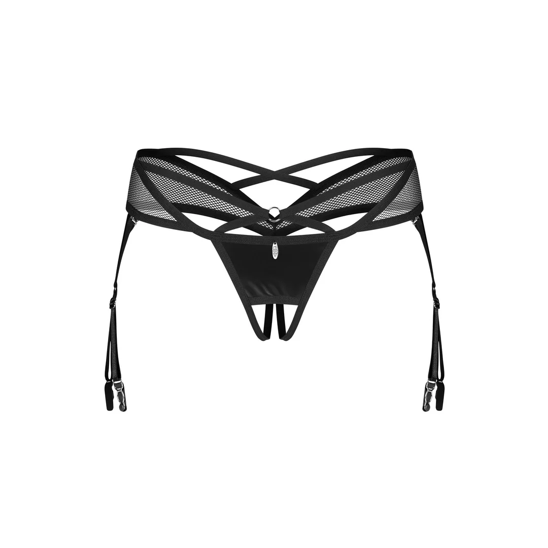 Otwarte stringi Dominna imitacja skóry siateczka Obsessive L/XL