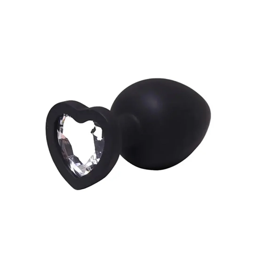Korek analny silikonowy serduszko Fantasy Large czarny z kryształem 9 cm