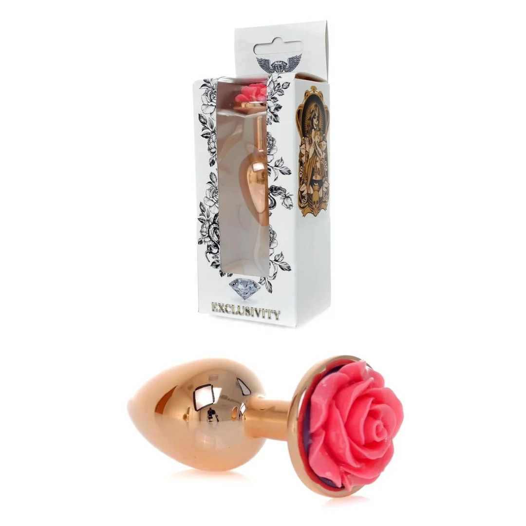 Korek analny ze stali nierdzewnej z różą HeavyFun różowy 7 cm