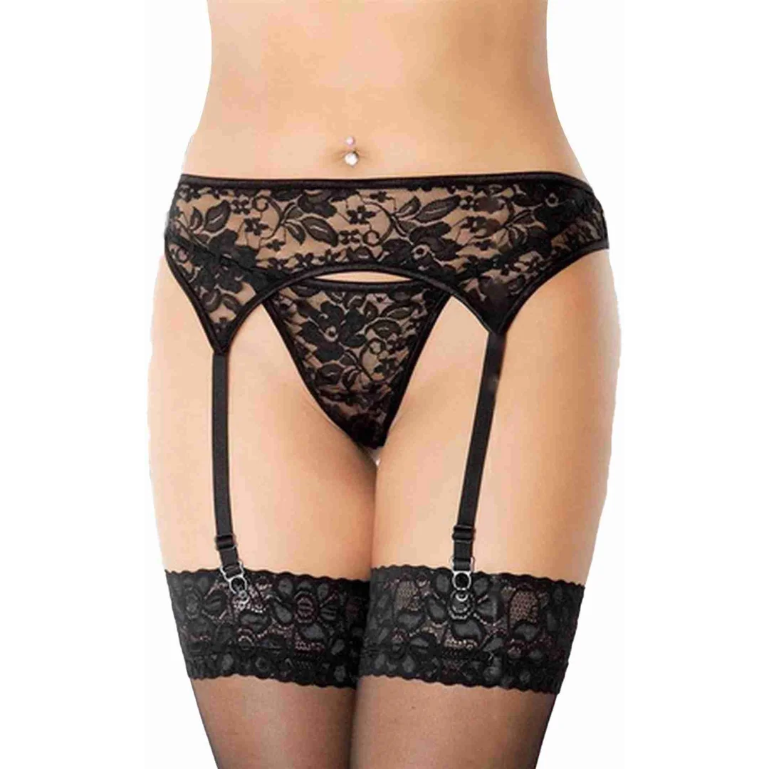 Koronkowy pas do pończoch SoftLine 3310 czarny S/M
