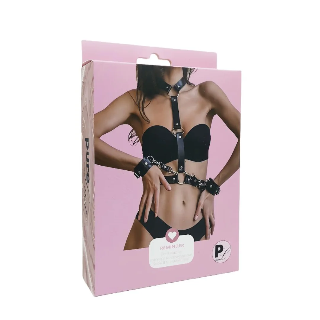 Minimalistyczna czarna uprząż BDSM Pure Lust Uma z opaskami