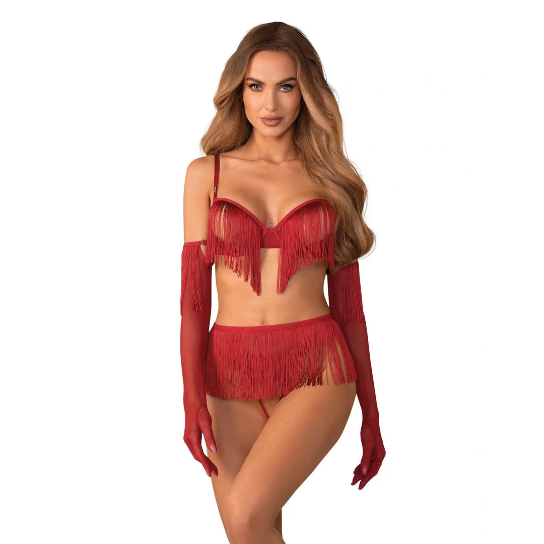 Obsessive Rossay Red komplet czteroczęściowy otwarty czerwony L/XL