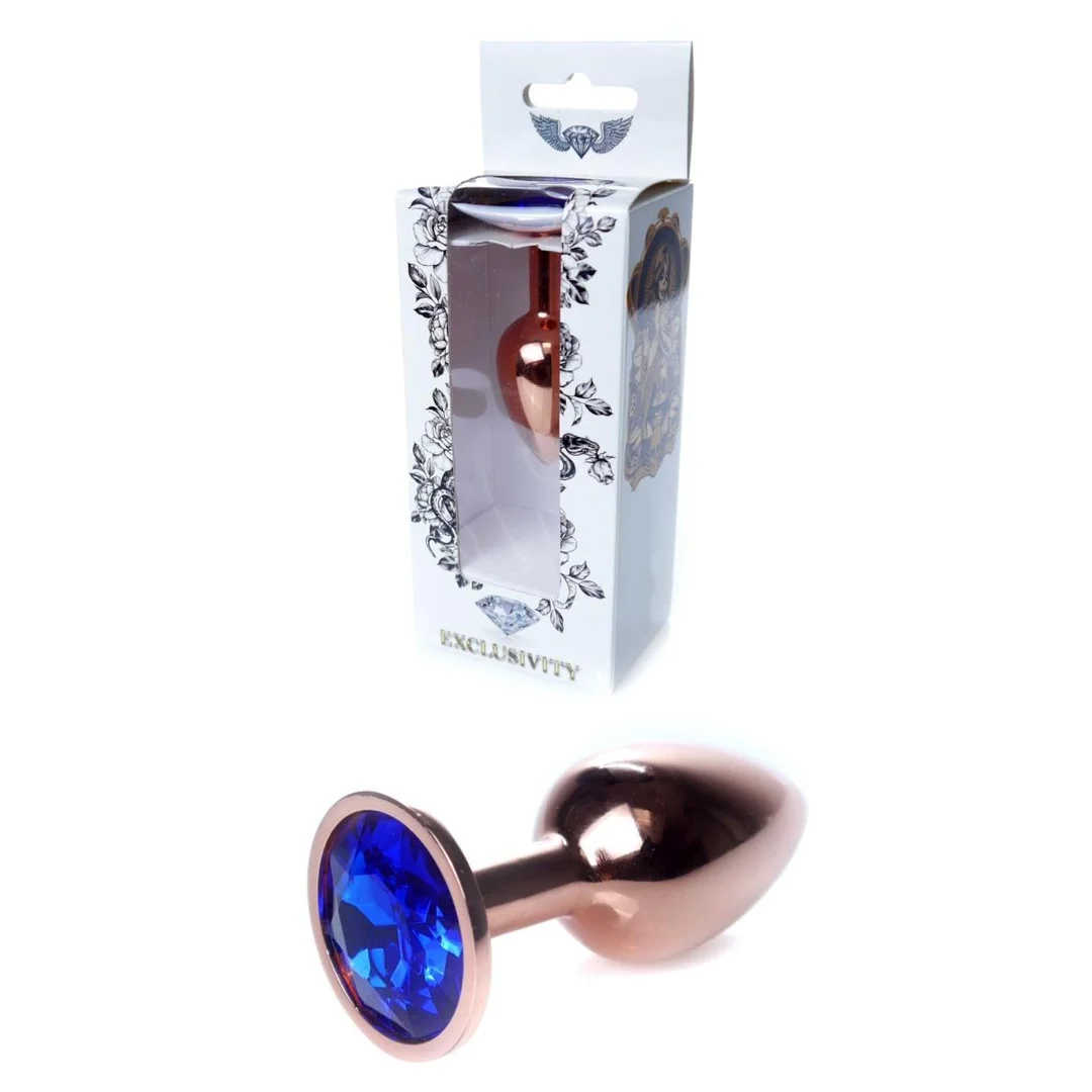 Stalowy korek analny z diamentem HeavyFun ciemnnoniebieski 7 cm