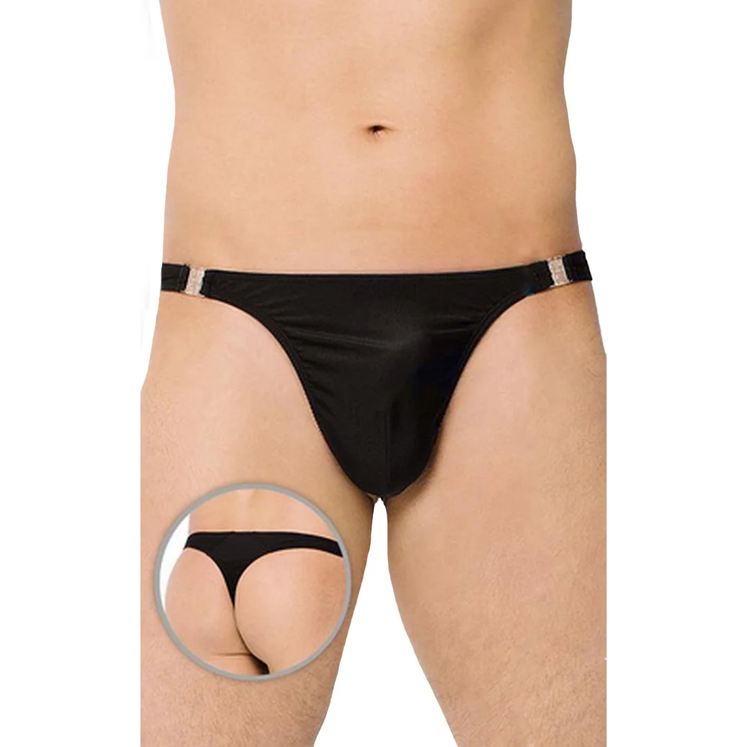 Stringi satynowe z rozpięciami SoftLine Collection 4432 czarne XL