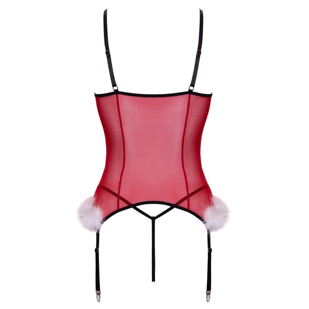 Gorset basque Cottelli L/XL czerwony ze stringami i piórkami